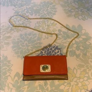 Orange and Brown Faux Leather Cross-Body Purse